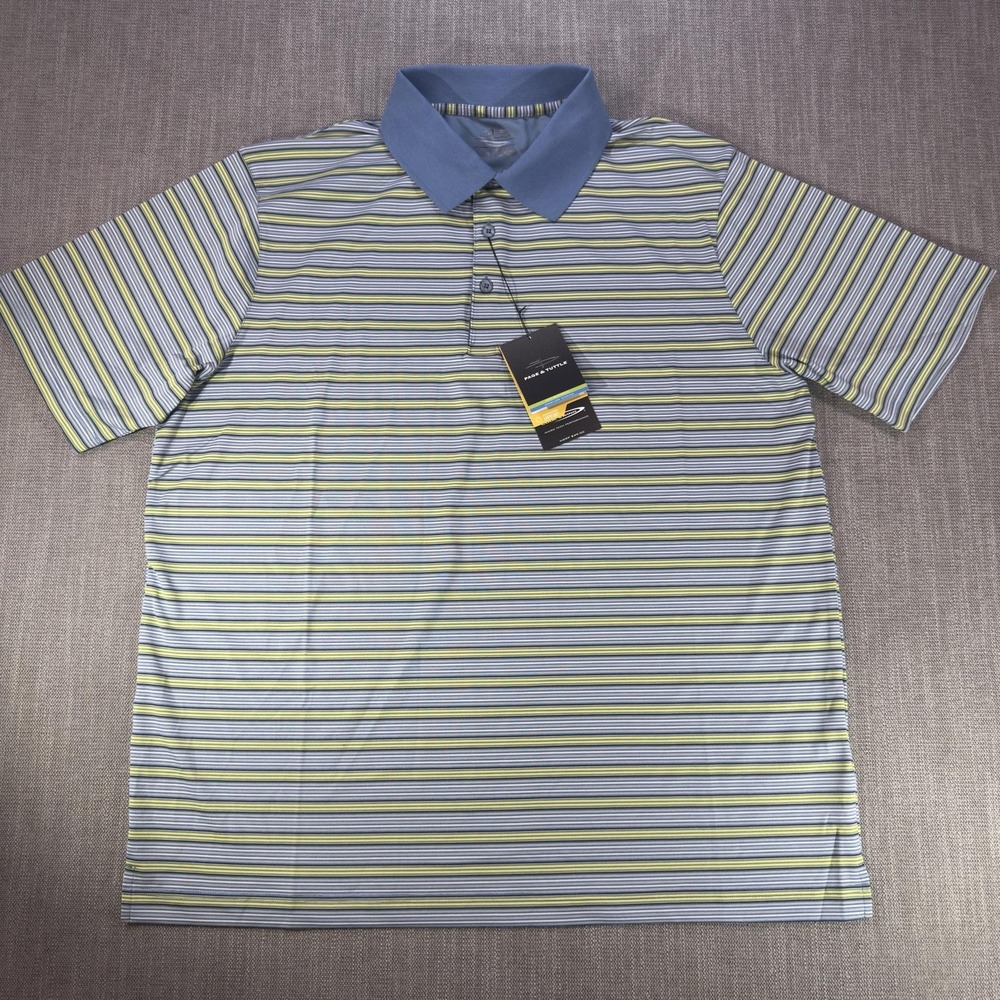 Page & Tuttle Cool Swing Polo Shirt Mens XL Blue Striped Golf UPF 30+ Micro